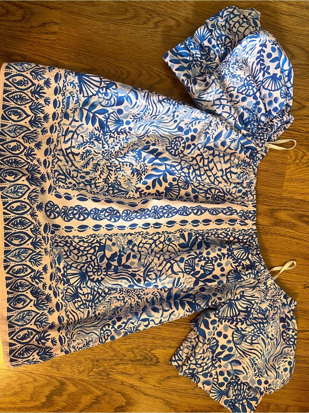 Lilly Pulitzer off the Shoulder pink Blue Floral botanical tropical tuckernuck M